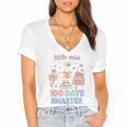 Little Miss 100 Days Smarter Cute Goose Reading Books Girls Women's Jersey Short Sleeve Deep V-Neck Tshirt