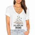 Live Laugh & Love Books Reading Butterfly Book Lover Bookish Premium Women's Jersey Short Sleeve Deep V-Neck Tshirt