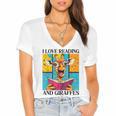 Love Reading And Giraffes Cute Giraffe Reading Book Lovers Women's Jersey Short Sleeve Deep V-Neck Tshirt