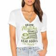 Matcha Green Tea Latte Drink Matcha Read Books Be Happy Women's Jersey Short Sleeve Deep V-Neck Tshirt