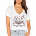 a New Chapter Begins Retired 2025 Floral Book Retirement Women's Jersey Short Sleeve Deep V-Neck Tshirt