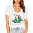Next Stop Library Reading Book Women's Jersey Short Sleeve Deep V-Neck Tshirt