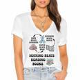 Nothing Beats Reading Rock Paper Scissors Reader Book Lover Women's Jersey Short Sleeve Deep V-Neck Tshirt