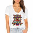 Owl With Glasses And Book Reading Women's Jersey Short Sleeve Deep V-Neck Tshirt Owl With Glasses And Book Reading Women's Jersey Short Sleeve Deep V-Neck Tshirt