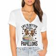 Papillon Dog Breed Life Is Better With Books And Papillons Women's Jersey Short Sleeve Deep V-Neck Tshirt