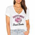 Pretty Girls Read Books Bookworm Book Lover Teacher Women's Jersey Short Sleeve Deep V-Neck Tshirt