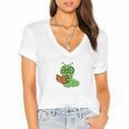 Professional Bookworm Reading Lover Cute Worm Glasses Book Women's Jersey Short Sleeve Deep V-Neck Tshirt