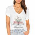 Quote New Chapter Begins Retired 2025 Floral Open Book Women's Jersey Short Sleeve Deep V-Neck Tshirt Quote New Chapter Begins Retired 2025 Floral Open Book Women's Jersey Short Sleeve Deep V-Neck Tshirt