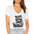 Raccoon With Book Cute Raccoons Reading Books Women's Jersey Short Sleeve Deep V-Neck Tshirt Raccoon With Book Cute Raccoons Reading Books Women's Jersey Short Sleeve Deep V-Neck Tshirt