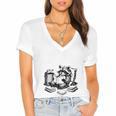 Raccoon Reading A Book Vintage Trash Reader Women's Jersey Short Sleeve Deep V-Neck Tshirt