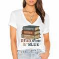 Read Blue Liberty Books July 4th Independence Women's Jersey Short Sleeve Deep V-Neck Tshirt Read Blue Liberty Books July 4th Independence Women's Jersey Short Sleeve Deep V-Neck Tshirt