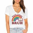 Read A Book Bruh Rainbow Vintage Reading Library Student Women's Jersey Short Sleeve Deep V-Neck Tshirt