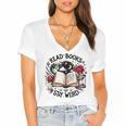 Read Books Be Kind Stay Weird Dragon Book Lover Women's Jersey Short Sleeve Deep V-Neck Tshirt