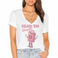 Read 'Em Western Cowgirl Retro Groovy Reading Books Women's Jersey Short Sleeve Deep V-Neck Tshirt