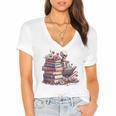 Reading A Book Per Day Keeps Reality Away Skeleton Books Women's Jersey Short Sleeve Deep V-Neck Tshirt