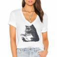 Reading Cat Cat Book Lover Women's Jersey Short Sleeve Deep V-Neck Tshirt