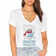 Reading Is Snow Much Fun Book Lover Winter Snowman Humor Women's Jersey Short Sleeve Deep V-Neck Tshirt