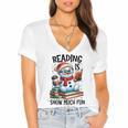 Reading Is Snow Much Fun Christmas Bookworm Snowman Reading Women's Jersey Short Sleeve Deep V-Neck Tshirt Reading Is Snow Much Fun Christmas Bookworm Snowman Reading Women's Jersey Short Sleeve Deep V-Neck Tshirt