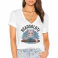 Readsolotl Book Lover Reading Axolotl Kids Reader Women's Jersey Short Sleeve Deep V-Neck Tshirt