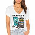 Respect Elders Cellphone Pushing Books In a Wheelchair Women's Jersey Short Sleeve Deep V-Neck Tshirt Respect Elders Cellphone Pushing Books In a Wheelchair Women's Jersey Short Sleeve Deep V-Neck Tshirt