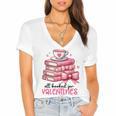 Retro Groovy Valentine Men Women Kid Tees By Emily All Booked For Valentines Book Reading Bookworm Nerdy Women's Jersey Short Sleeve Deep V-Neck Tshirt