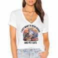 Retro I Just Want To Read Books And Pet Cats Cat Women's Jersey Short Sleeve Deep V-Neck Tshirt Retro I Just Want To Read Books And Pet Cats Cat Women's Jersey Short Sleeve Deep V-Neck Tshirt