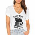 Salem Witch Book Club Bookish Halloween Cat Women Women's Jersey Short Sleeve Deep V-Neck Tshirt Salem Witch Book Club Bookish Halloween Cat Women Women's Jersey Short Sleeve Deep V-Neck Tshirt