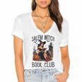 Salem Witch Book Club Bookish Retro Halloween Cat Women's Jersey Short Sleeve Deep V-Neck Tshirt