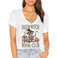 Salem Witch Book Club Raccoon Reading Women's Jersey Short Sleeve Deep V-Neck Tshirt
