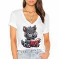 Scottish Terrier Reading a Book Dog Women's Jersey Short Sleeve Deep V-Neck Tshirt