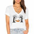 Skeleton Reading Book In Hammock Halloween Reader Women's Jersey Short Sleeve Deep V-Neck Tshirt