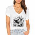Skeleton Skull Halloween Book Reading Books Lover Teacher Women's Jersey Short Sleeve Deep V-Neck Tshirt Skeleton Skull Halloween Book Reading Books Lover Teacher Women's Jersey Short Sleeve Deep V-Neck Tshirt