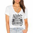 Sleepy Hollow Dead And Breakfast Please Book Ahead Women's Jersey Short Sleeve Deep V-Neck Tshirt