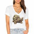 Sulcata Tortoise Reading A Book Women's Jersey Short Sleeve Deep V-Neck Tshirt