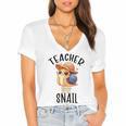 Teacher Snail With Glasses On Books Cute Pre-K Kindergarten Women's Jersey Short Sleeve Deep V-Neck Tshirt Teacher Snail With Glasses On Books Cute Pre-K Kindergarten Women's Jersey Short Sleeve Deep V-Neck Tshirt