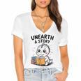 Unearth a Story Cute Dinosaur Summer Reading 2026 Dino Book Women's Jersey Short Sleeve Deep V-Neck Tshirt Unearth a Story Cute Dinosaur Summer Reading 2026 Dino Book Women's Jersey Short Sleeve Deep V-Neck Tshirt