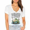 Unearth a Story Frog Reading a Book Summer 2026 Premium Tri-Blend Women's Jersey Short Sleeve Deep V-Neck Tshirt