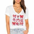 Valentine Teacher Coquette Bow Pencil Heart Book Girl Women Women's Jersey Short Sleeve Deep V-Neck Tshirt Valentine Teacher Coquette Bow Pencil Heart Book Girl Women Women's Jersey Short Sleeve Deep V-Neck Tshirt