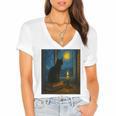 Van Gogh Starry Night Art Cat And Book Lovers Premium Tri-Blend Women's Jersey Short Sleeve Deep V-Neck Tshirt