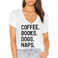 Vintage Coffee Books Dogs Naps Retro Women's Jersey Short Sleeve Deep V-Neck Tshirt Vintage Coffee Books Dogs Naps Retro Women's Jersey Short Sleeve Deep V-Neck Tshirt