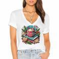Vintage Cozy Winter Hot Cocoa Books Gingerbread Book Lovers Women's Jersey Short Sleeve Deep V-Neck Tshirt Vintage Cozy Winter Hot Cocoa Books Gingerbread Book Lovers Women's Jersey Short Sleeve Deep V-Neck Tshirt