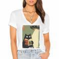 Vintage Japanese Cat Book Lovers UFO Alien Abduction Cat Dad Women's Jersey Short Sleeve Deep V-Neck Tshirt Vintage Japanese Cat Book Lovers UFO Alien Abduction Cat Dad Women's Jersey Short Sleeve Deep V-Neck Tshirt