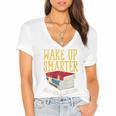 Wake Up Smarter Librarian Book Stack Premium Tri-Blend Women's Jersey Short Sleeve Deep V-Neck Tshirt