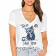 We'Re All Mad Here Cheshire Cat Alice Wonderland Book Kids Women's Jersey Short Sleeve Deep V-Neck Tshirt
