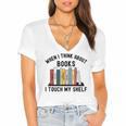 When I Think About Books I Touch My Shelf Book Reader Women's Jersey Short Sleeve Deep V-Neck Tshirt