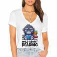 Wild About Reading Book Lover Gorilla Women's Jersey Short Sleeve Deep V-Neck Tshirt