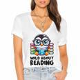 Wild About Reading Book Lover Penguin Women's Jersey Short Sleeve Deep V-Neck Tshirt