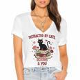 Women's Cat Books Romantic Floral Aesthetic Book Lover Cat Owner Women's Jersey Short Sleeve Deep V-Neck Tshirt Women's Cat Books Romantic Floral Aesthetic Book Lover Cat Owner Women's Jersey Short Sleeve Deep V-Neck Tshirt