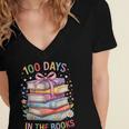 100 Days In The Books Cute Book 100 Days Of School Teachers Women's Jersey Short Sleeve Deep V-Neck Tshirt
