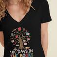 100 Days In The Books Reading Teacher Cute Book Lover Women's Jersey Short Sleeve Deep V-Neck Tshirt